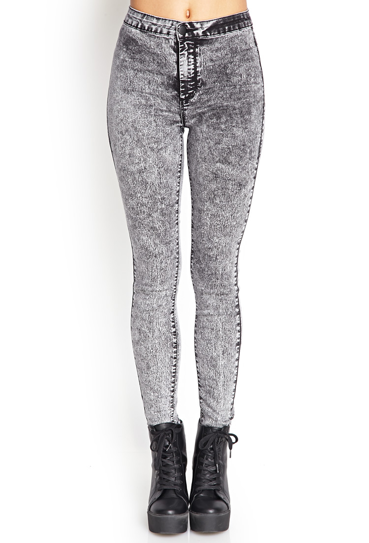Forever 21 High-waisted Acid Wash Jeans in Charcoal (Grey) - Lyst