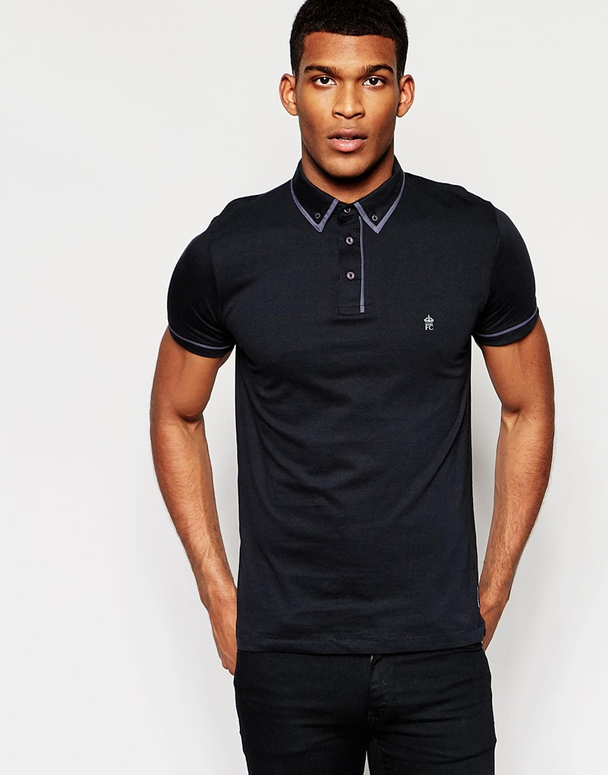 French Connection Cotton Contrast Placket Polo Shirt - Black for Men - Lyst