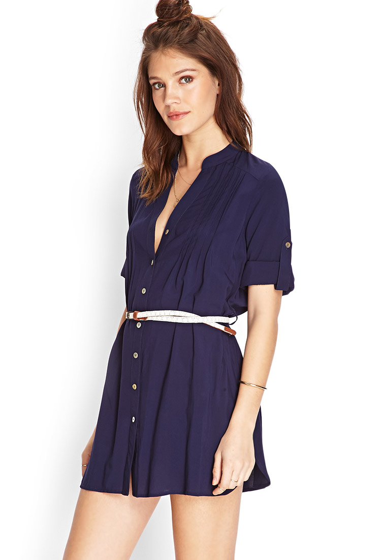 Lyst - Forever 21 Button Front Shirt Dress in Blue