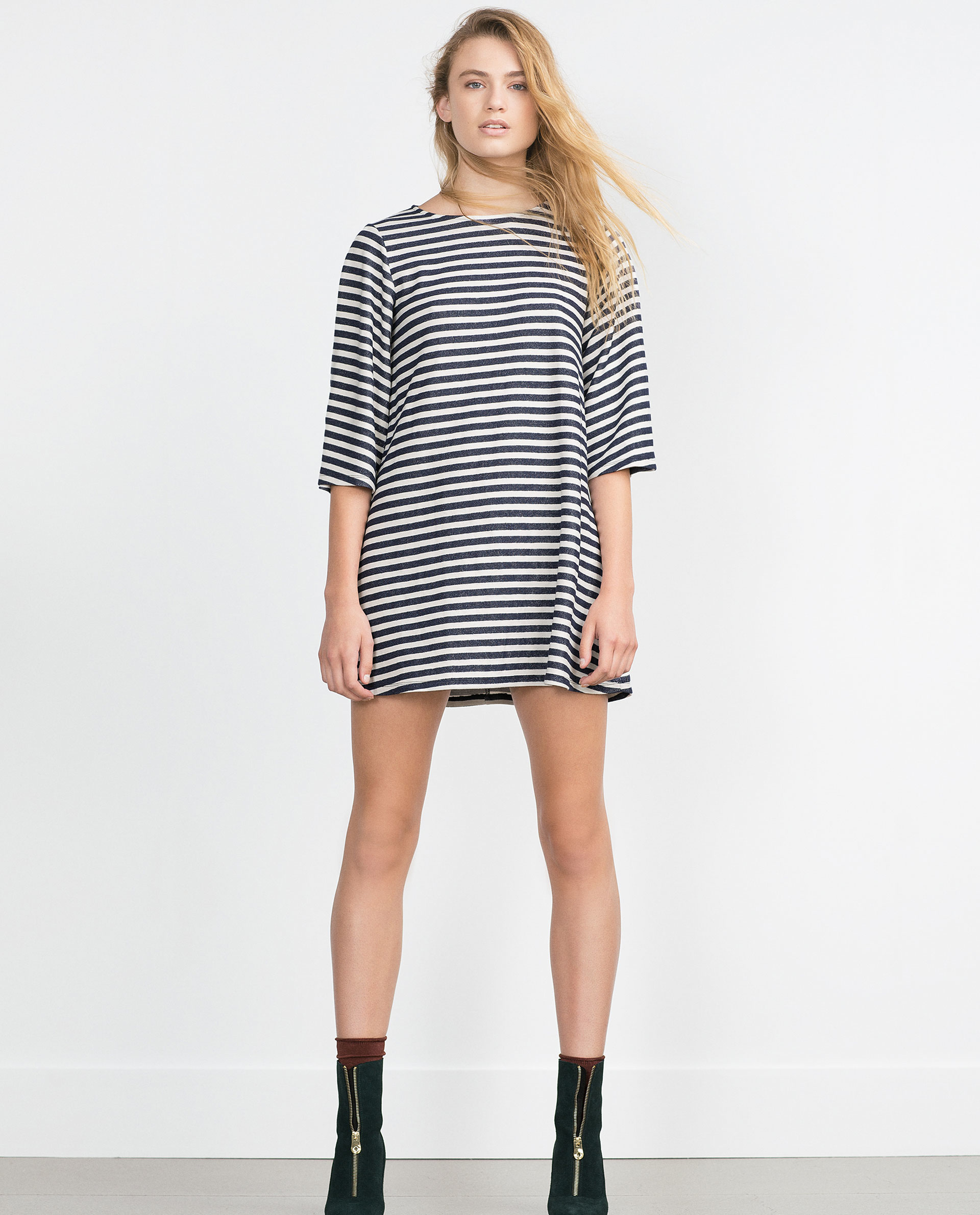 zara blue and white shirt dress