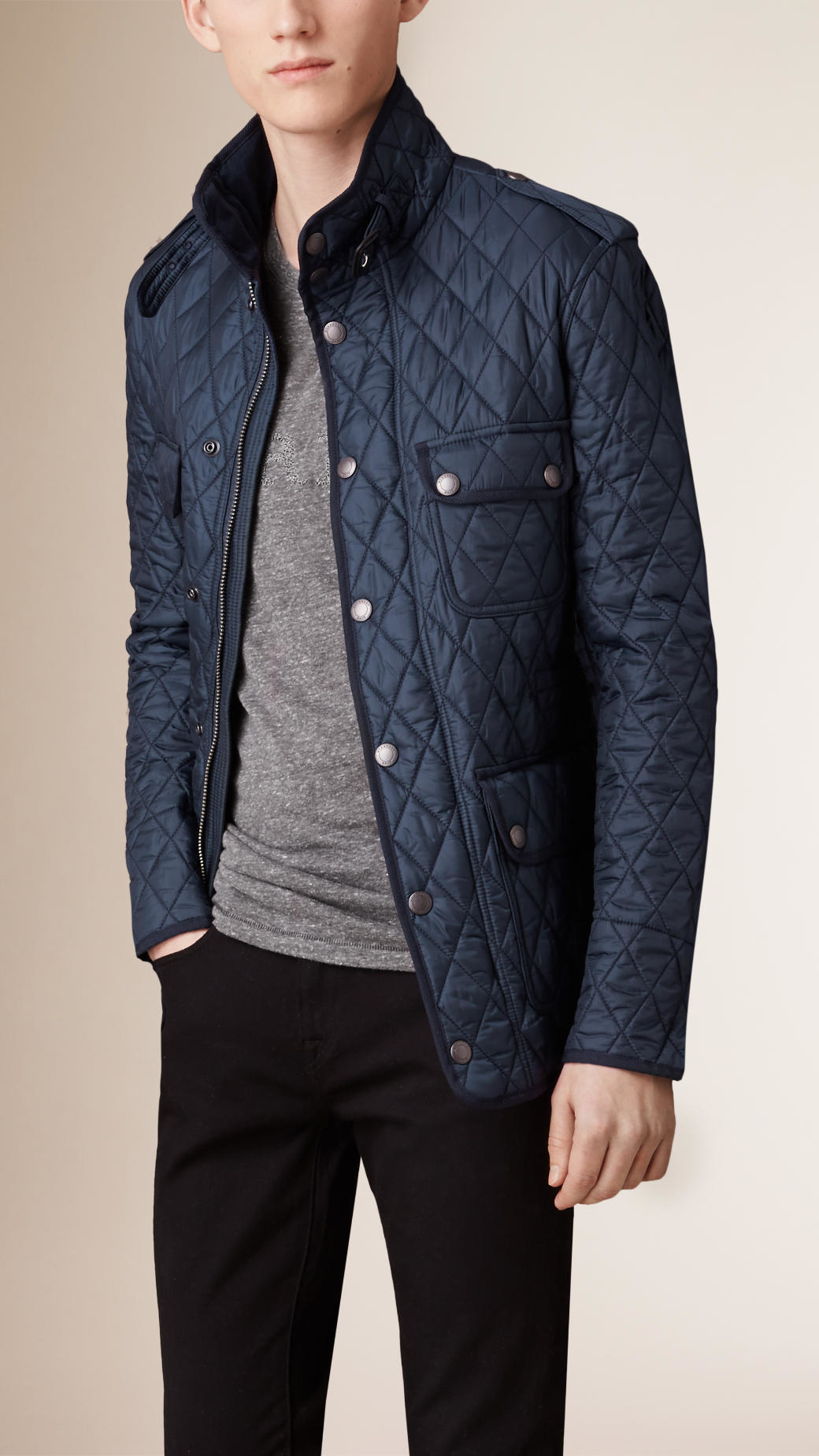 Burberry Diamond Quilted Field Jacket in Navy (Blue) for Men | Lyst