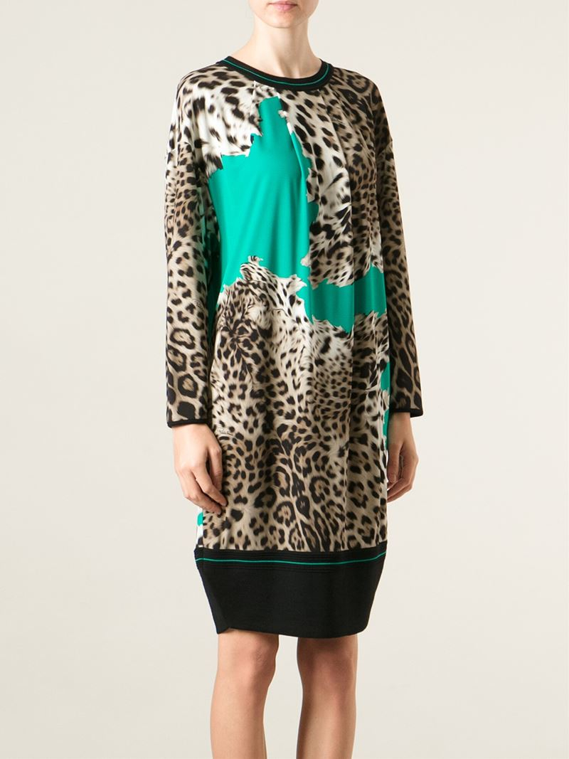 Retro leopard print lycra dress Women's Roberto Cavalli Dresses If your closet needs a hit of glamour, then Roberto Cavalli dresses are just the thing you're looking for. Whether you've got a penchant for animal-print or embellishment is more your thing, you're sure to find a mini dress, gown or shift to suit.