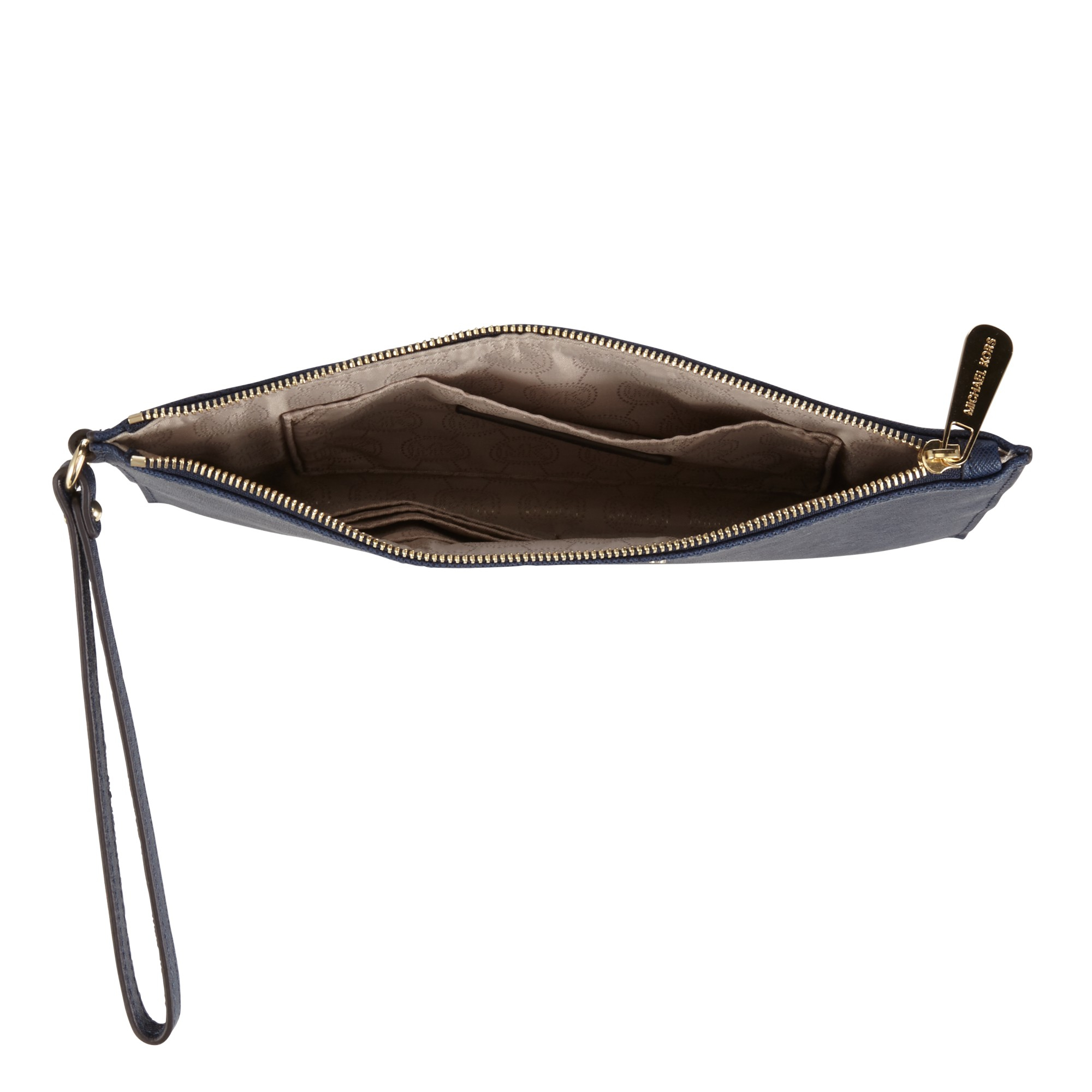 MICHAEL Michael Kors Jet Set Travel Leather Zip Clutch Bag in Navy