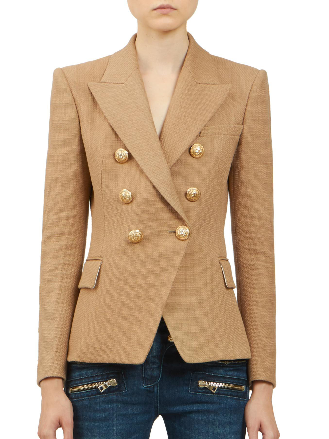 Lyst - Balmain Double-breasted Jacket in Natural1354 x 1806