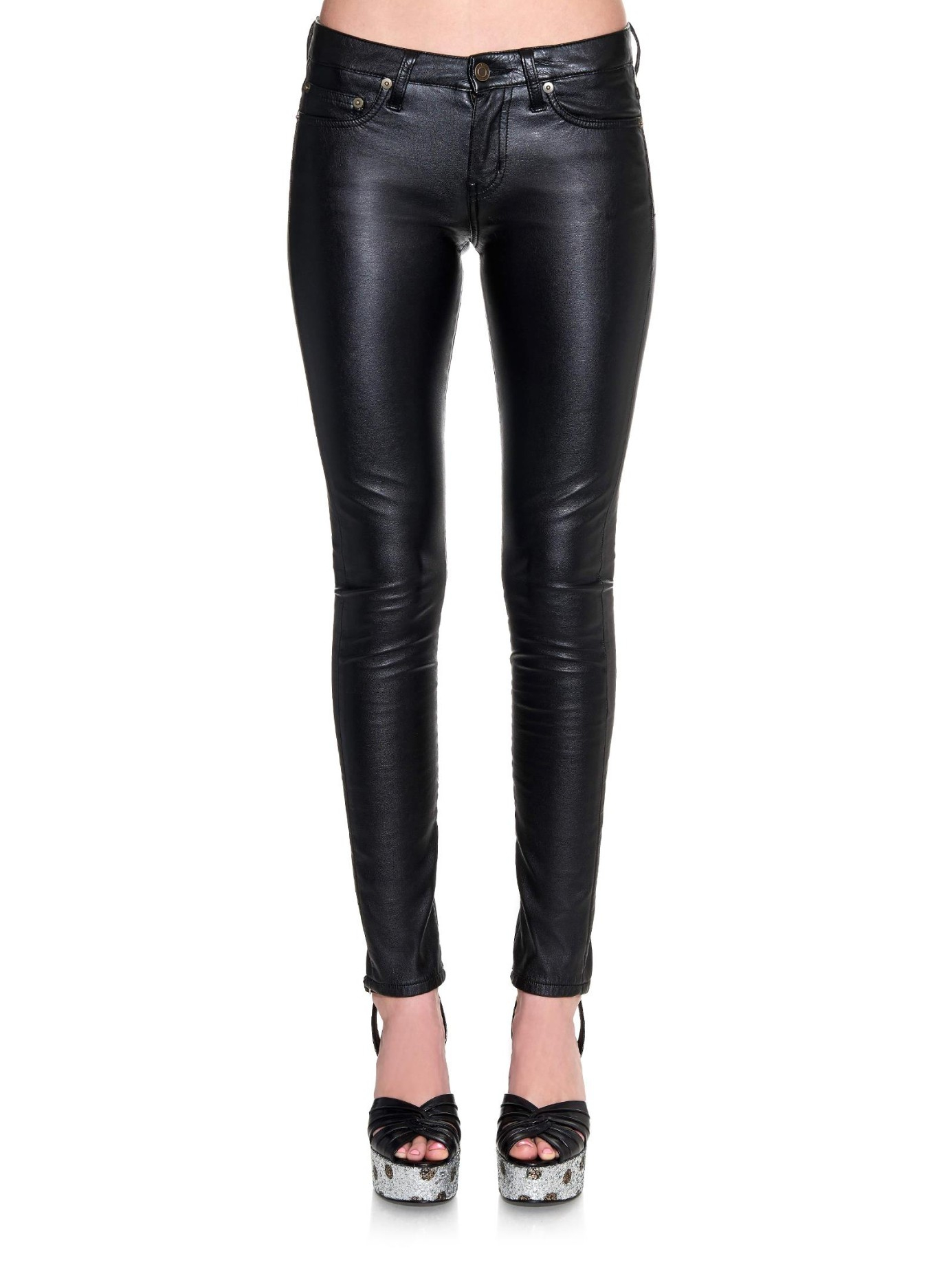 Saint Laurent Low-Rise Skinny Faux-Leather Trousers in Black | Lyst