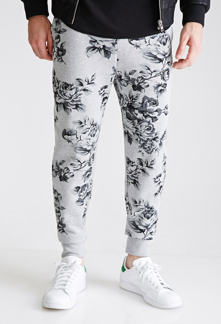 Forever 21 Cotton Rose Print Sweatpants in Gray for Men - Lyst