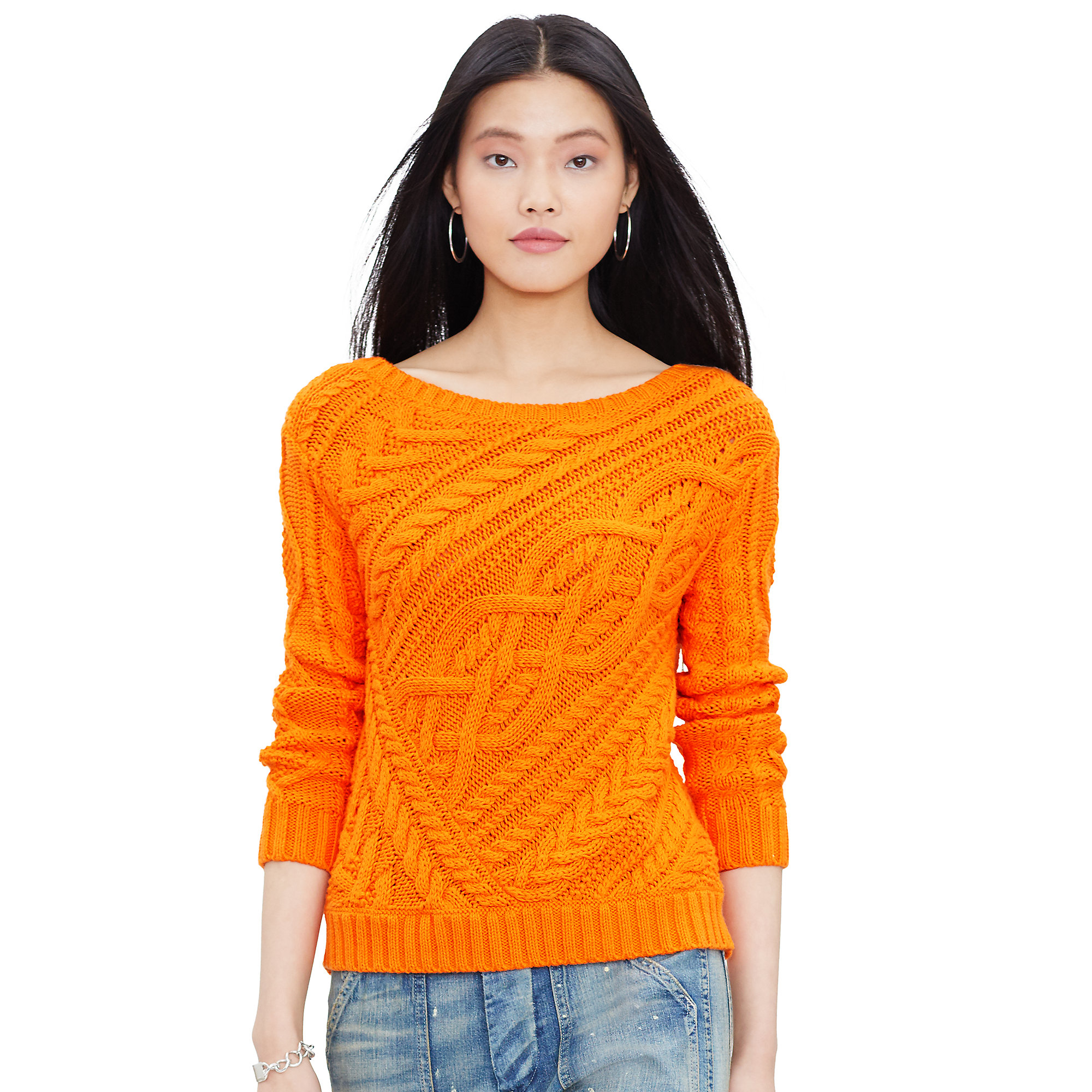 Lyst Polo Ralph Lauren Cableknit Cotton Sweater in Orange