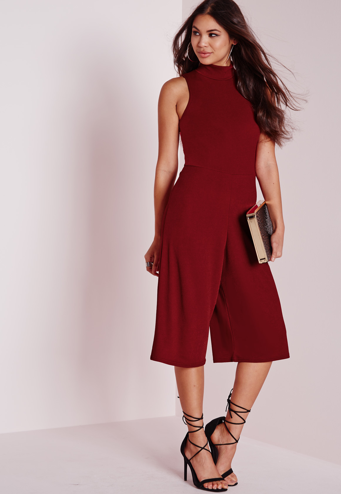 burgundy culotte jumpsuit