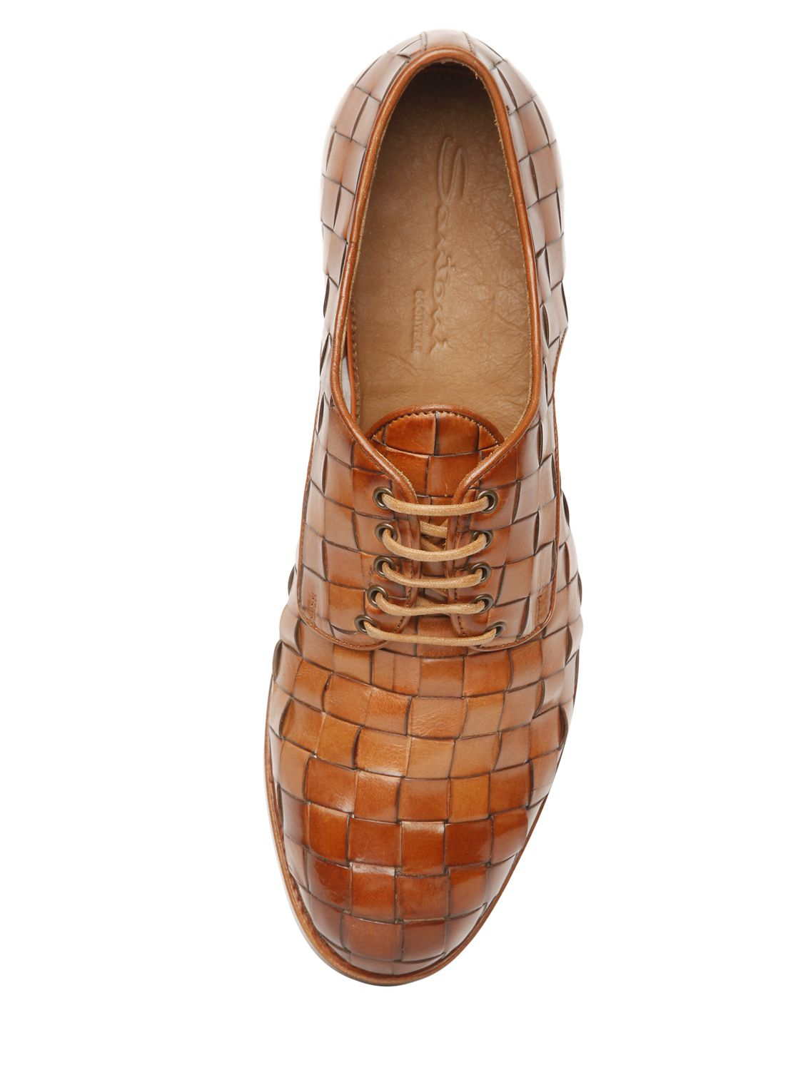 Santoni Handwoven Leather Derby Laceup Shoes in Brown for Men Lyst