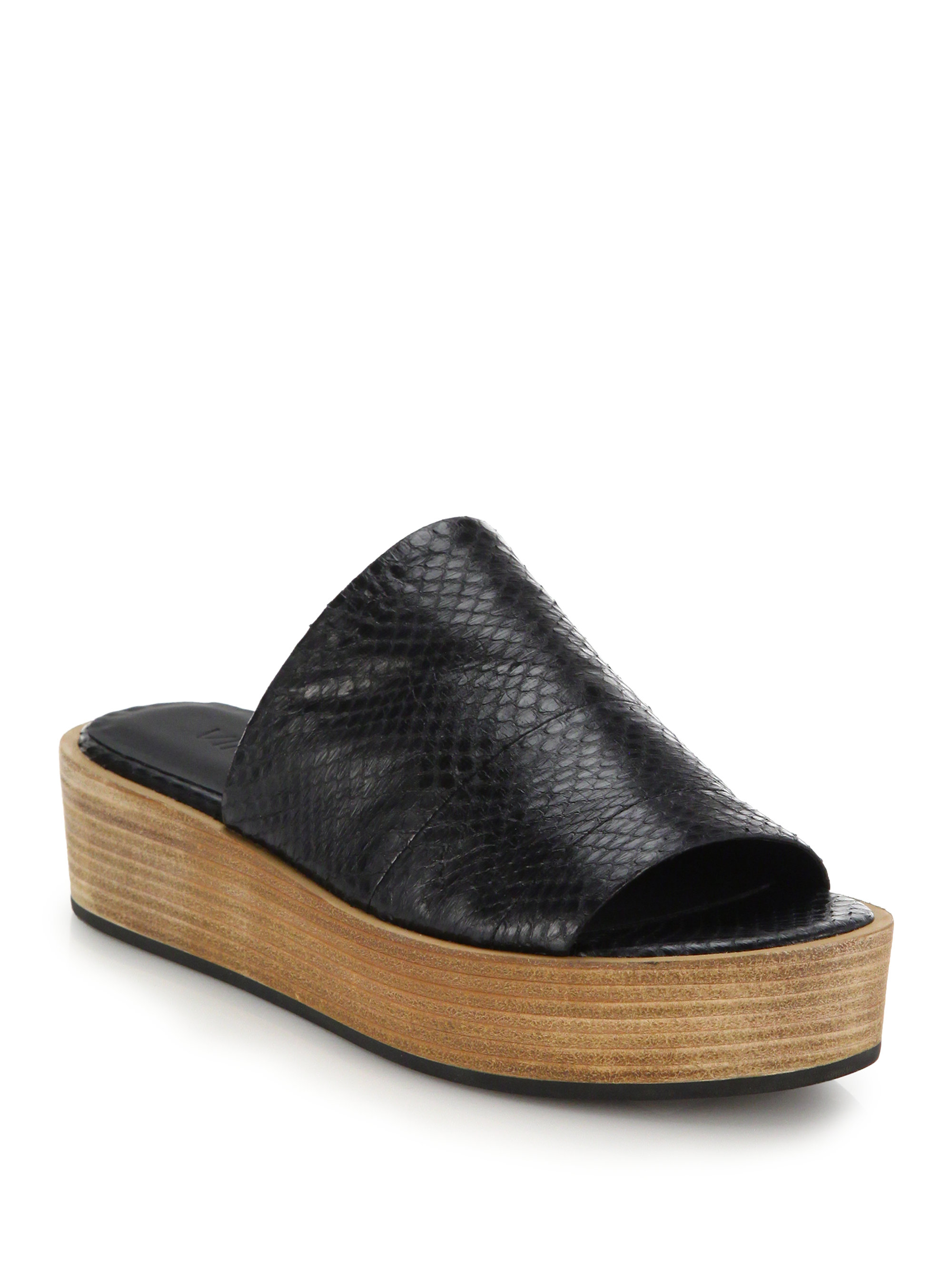 Vince Saskia Snakeskin-embossed Leather Platform Slide Sandals in Black ...