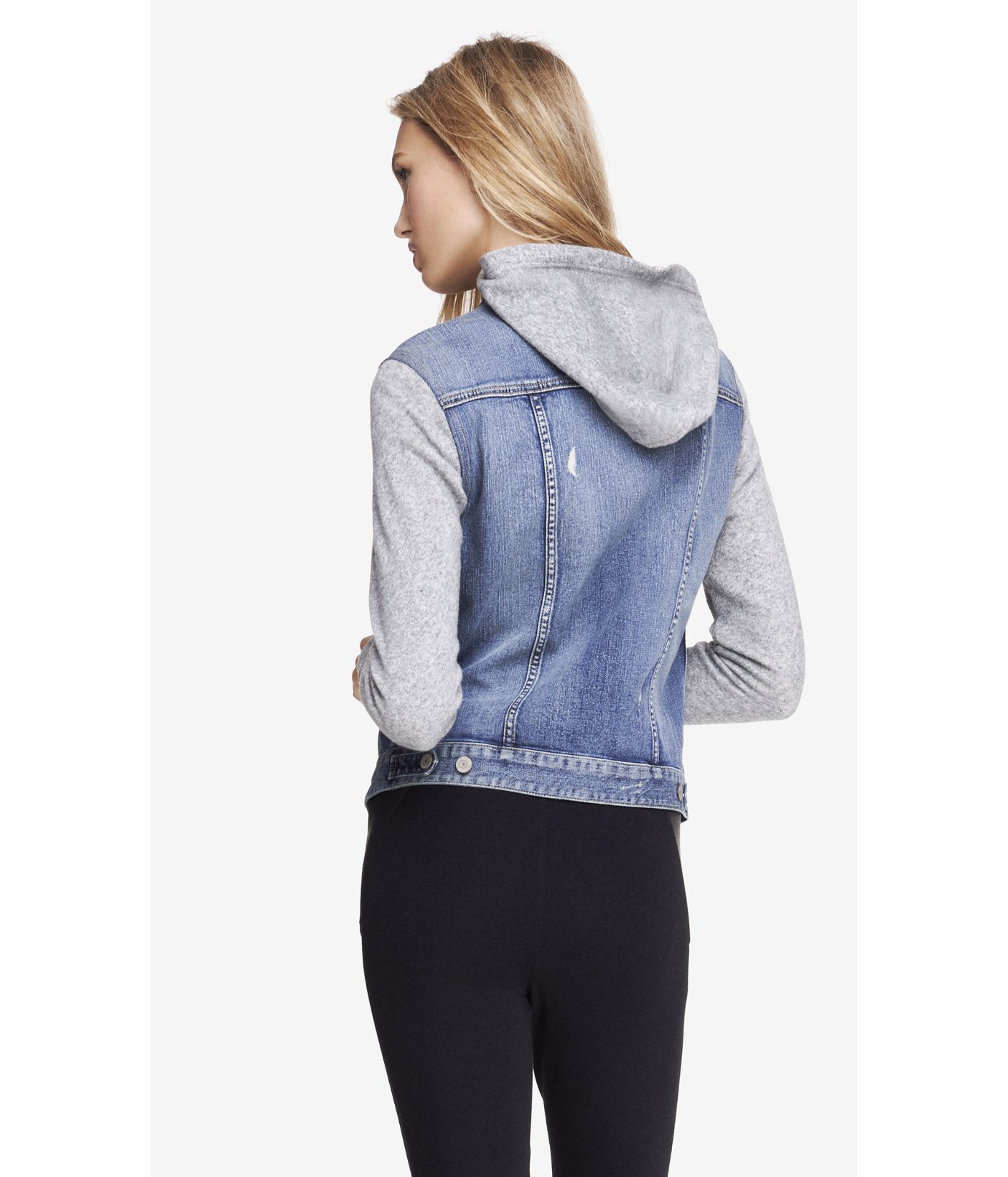 denim jacket with sweatshirt sleeves