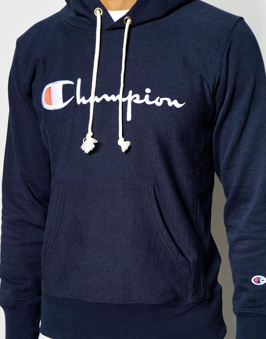 Champion Hoodie With Script Logo in Blue for Men | Lyst
