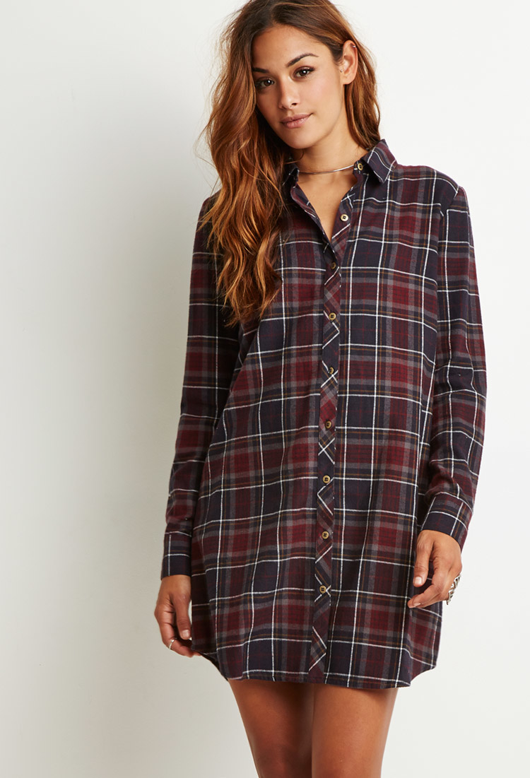 Lyst Forever 21 Plaid  Flannel Shirt  Dress  in Gray 