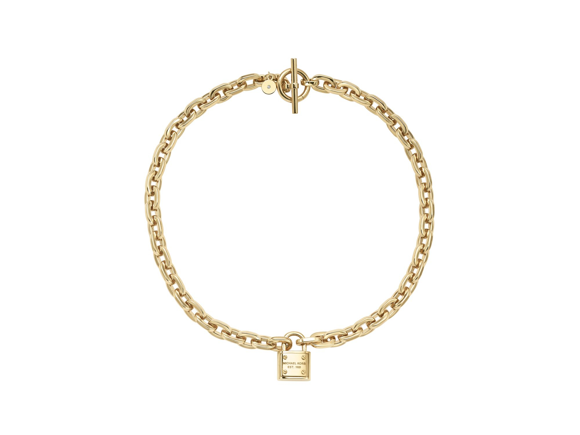 Michael Kors Chain Link Padlock Toggle Necklace, 16" in Gold (Metallic