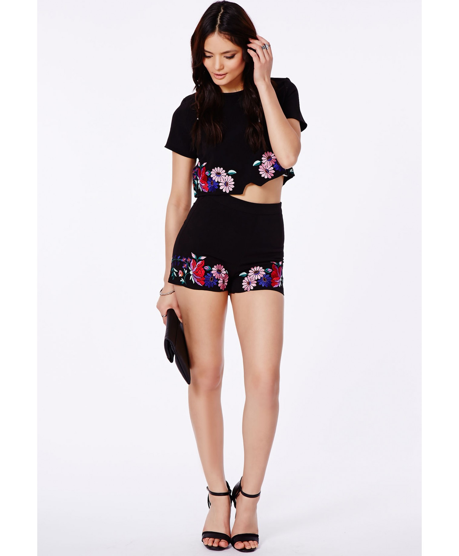 Missguided Getela Premium Floral Embroidered High Waisted Shorts ...