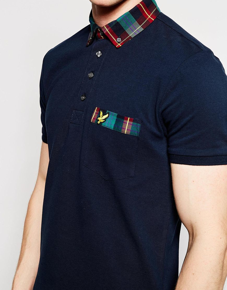 Lyle & Scott Polo Shirt With Tartan Collar in Navy (Blue) for Men ...