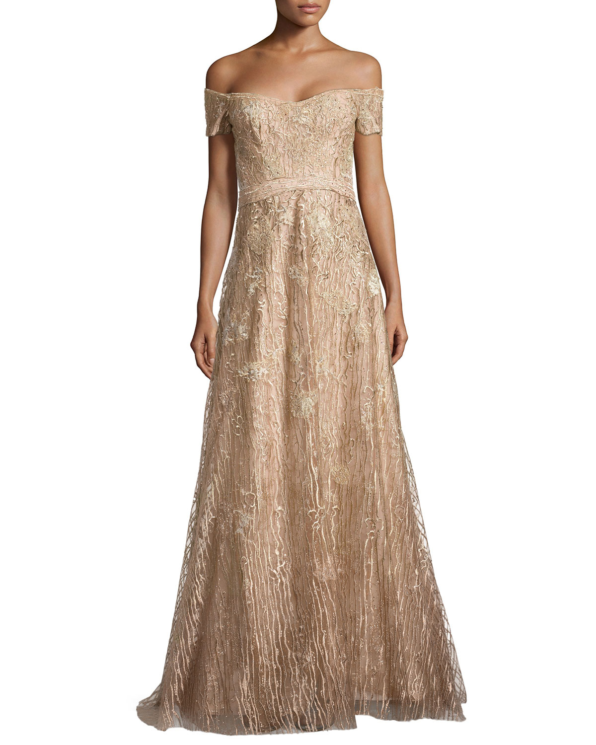 rene ruiz off the shoulder gown