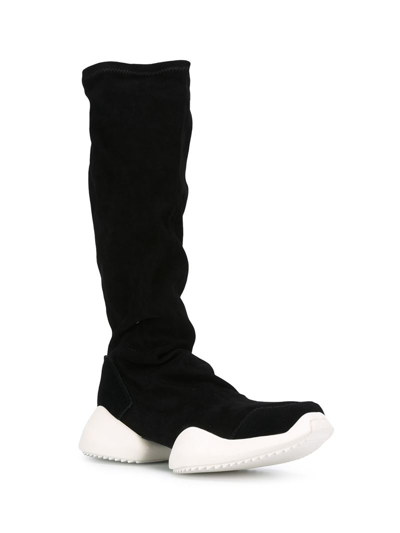 Rick Owens Tech Runner Leather Knee-High Boots in Black | Lyst