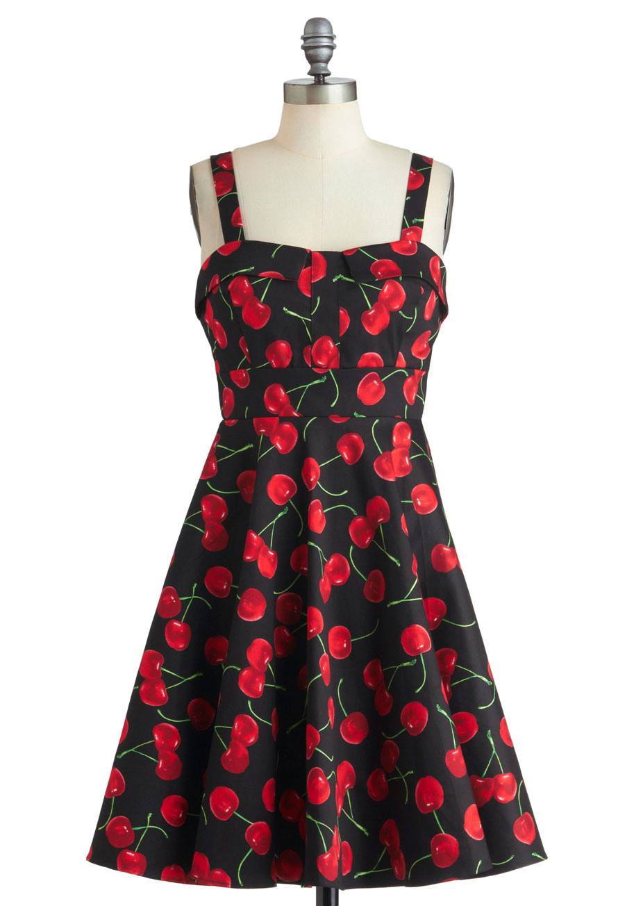 Modcloth Pull Up A Cherry Dress in Black in Black (flare) | Lyst