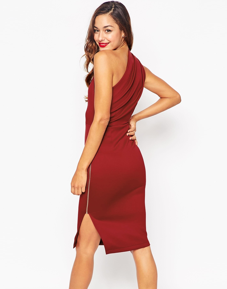 asos one shoulder maxi dress with exposed zip