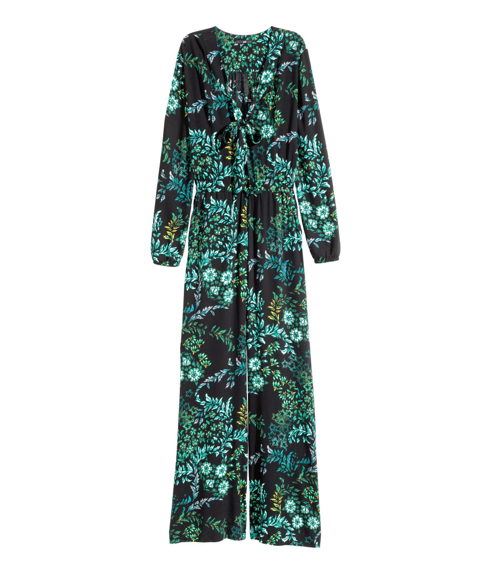 green patterned jumpsuit