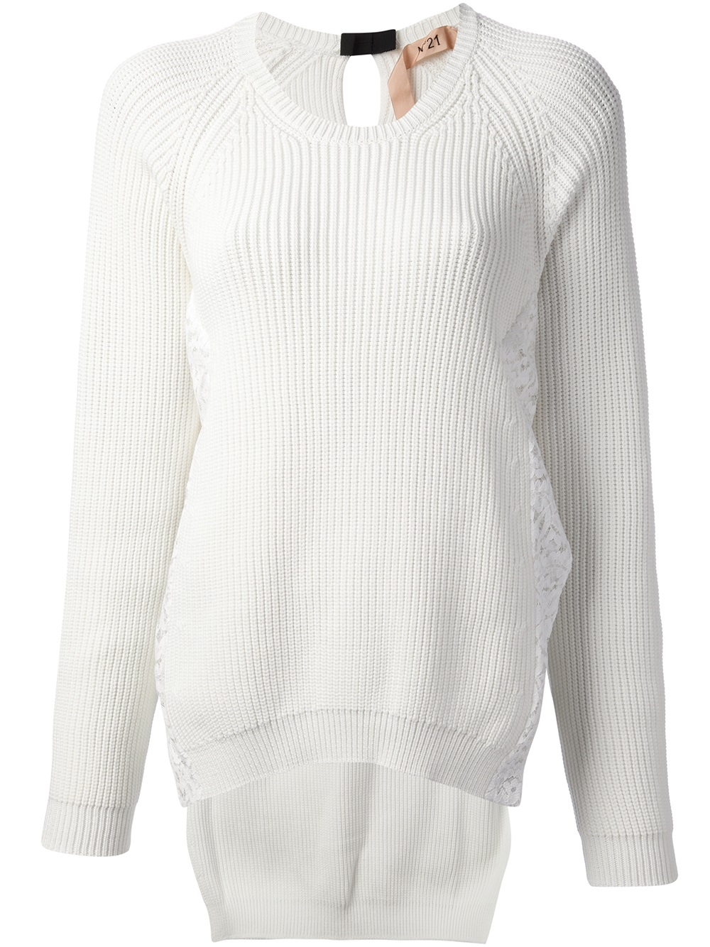 N°21 Long Ribbed Knit Jumper in White - Lyst