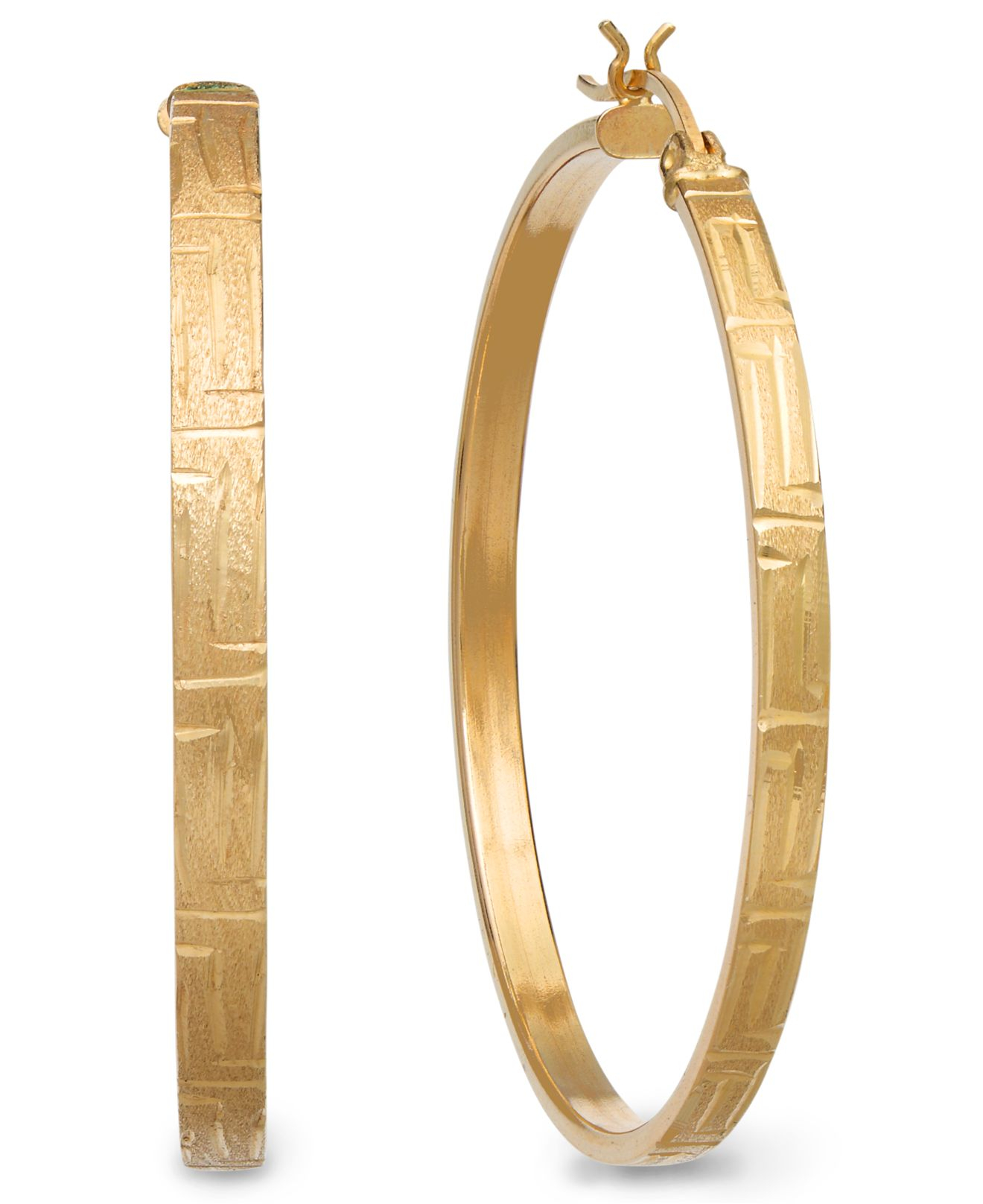 Macy's 14k Gold Large Diamond-cut Satin Hoop Earrings in Metallic | Lyst