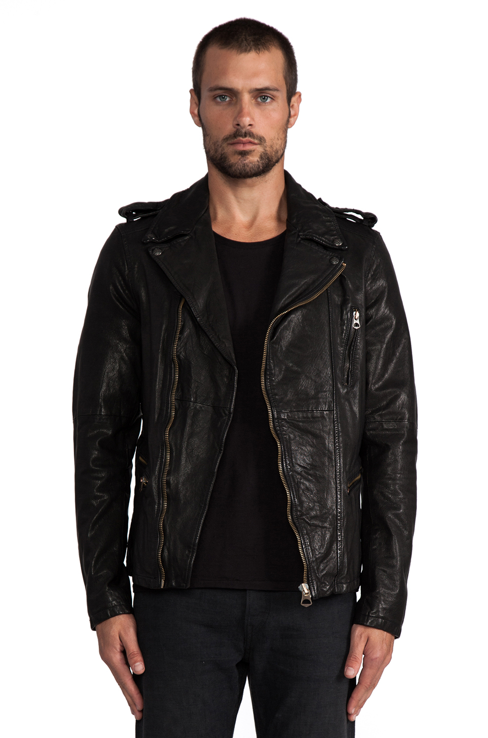 Scotch & Soda Leather Rocker Jacket in Black for Men - Lyst