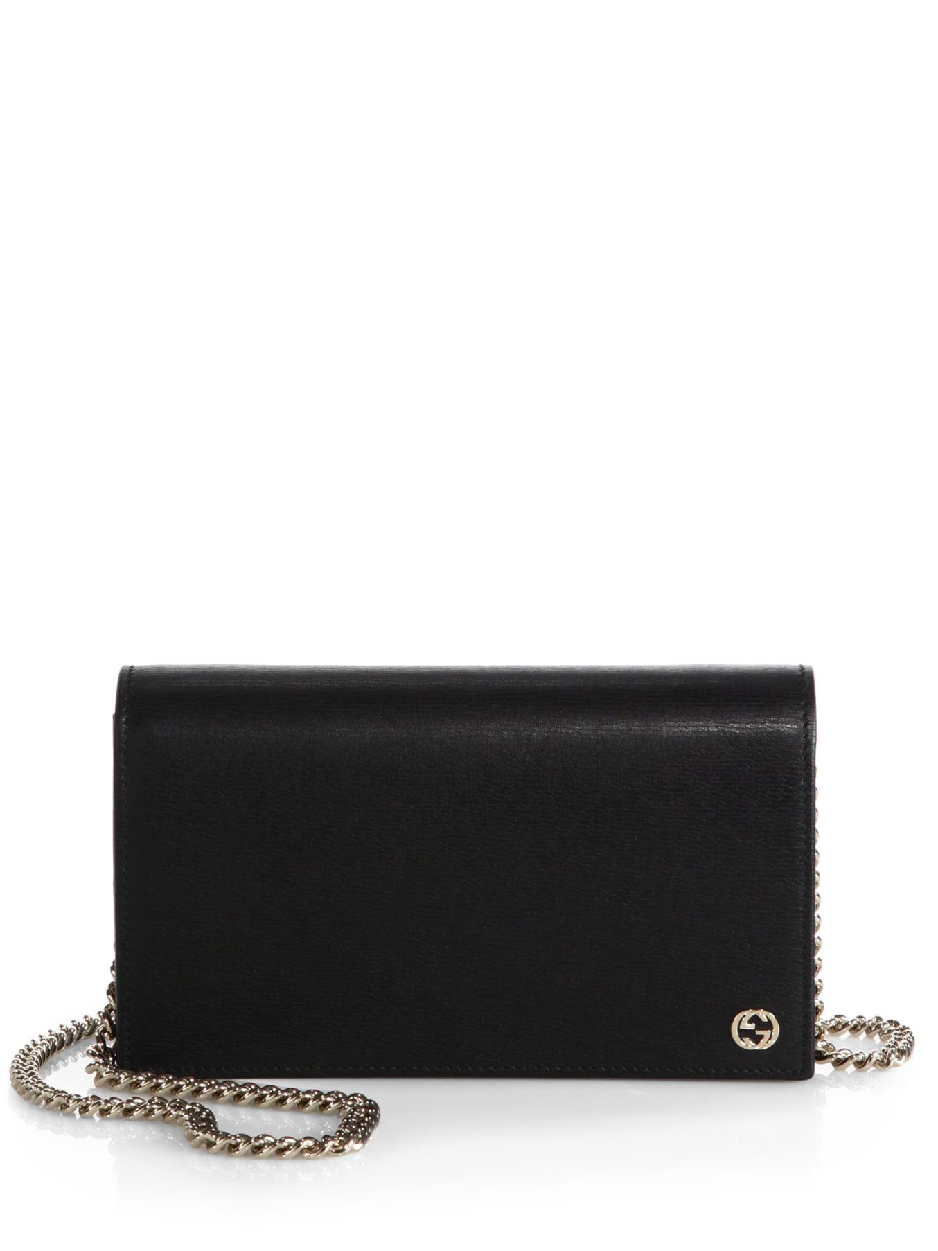 Lyst - Gucci Leather Chain Wallet in Black