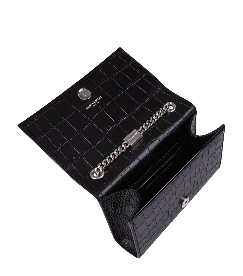 Saint laurent Small Monogramme Croc-embossed Shoulder Bag in Black ...