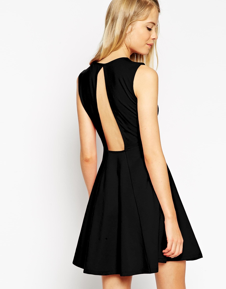 Lyst Asos Sleeveless Skater Dress With Cut Out Back Detail In Black Gallery