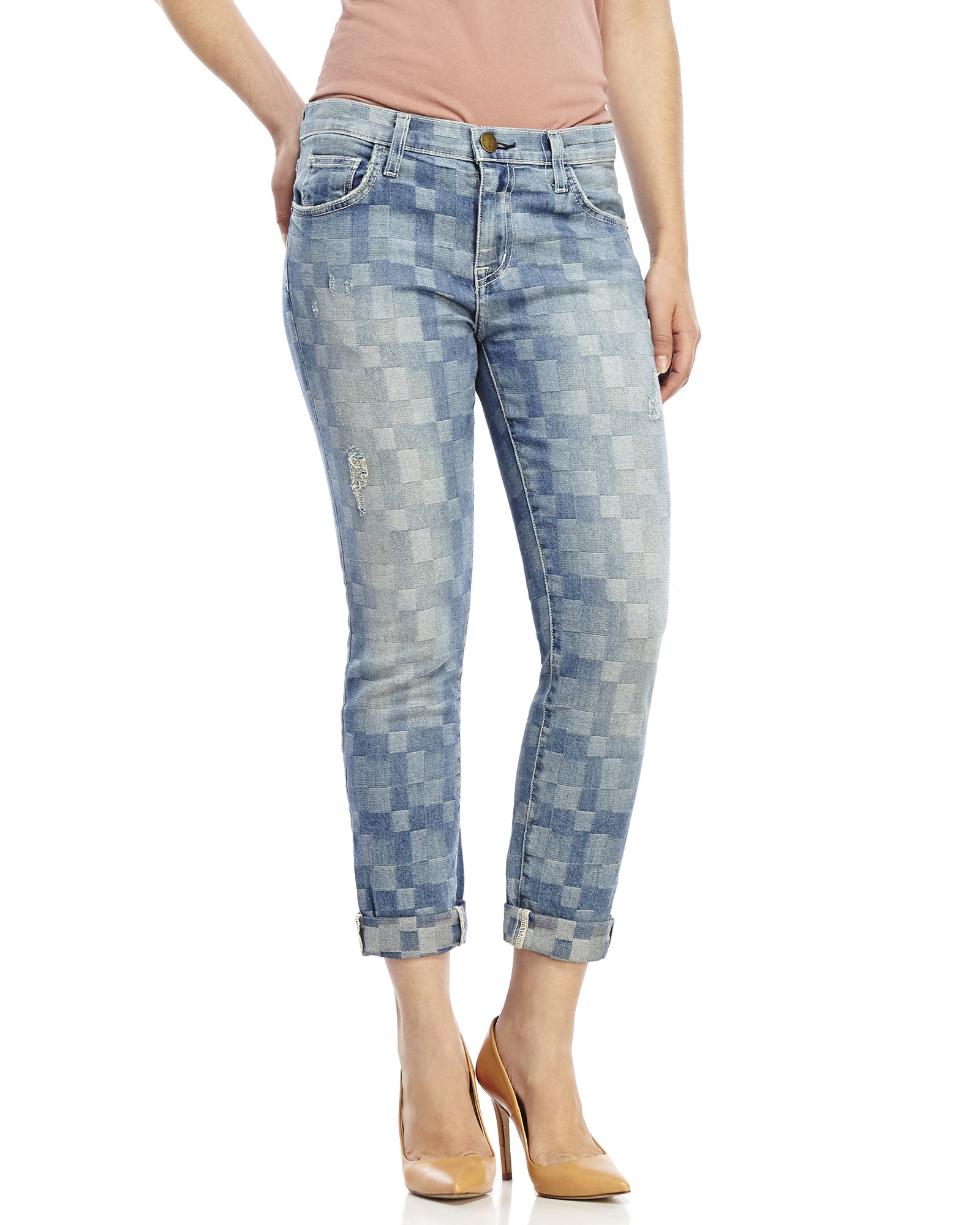 checkered denim pants