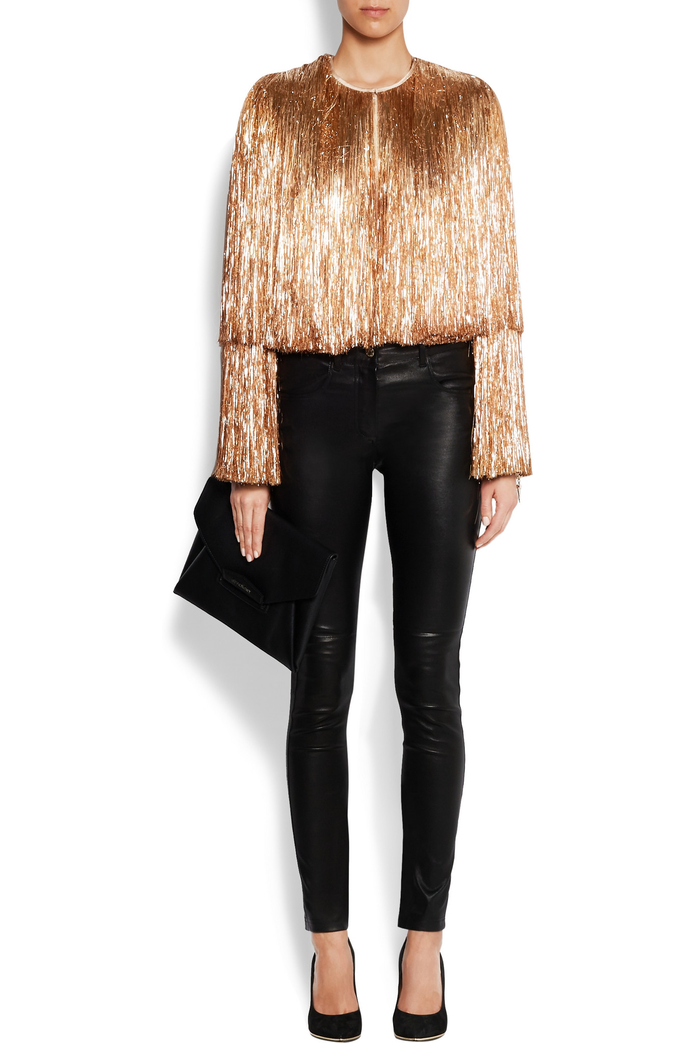 Givenchy Fringed Jacket In Gold Silksatin in Metallic Lyst