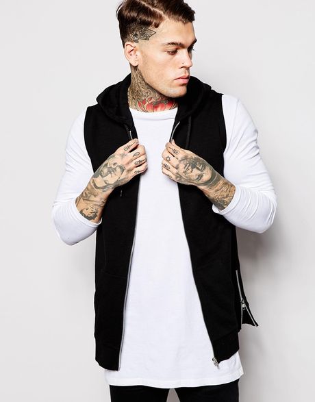 Download Asos Longline Sleeveless Hoodie With Side Zips in Black for Men | Lyst