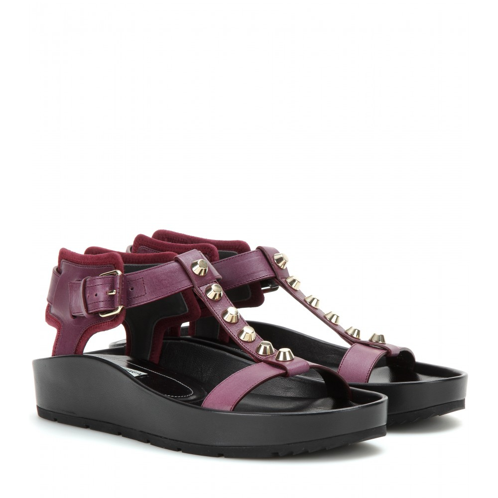 Balenciaga Classic Strap T Bar Leather Sandals in Purple - Lyst
