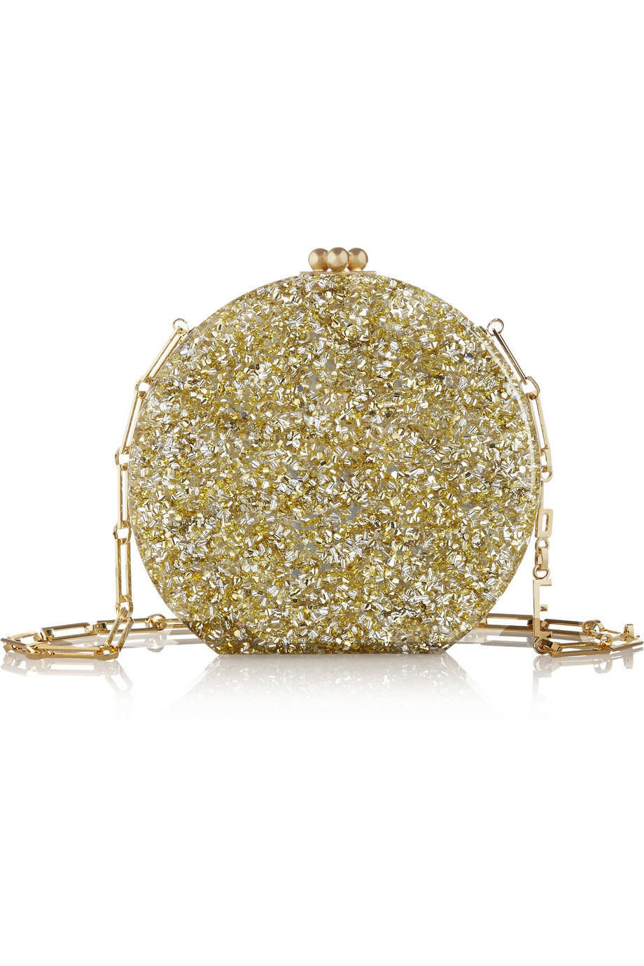 Edie Parker Round Glitter Evening Clutch in Gold Edie Parker Round Glitter Evening Clutch in Gold