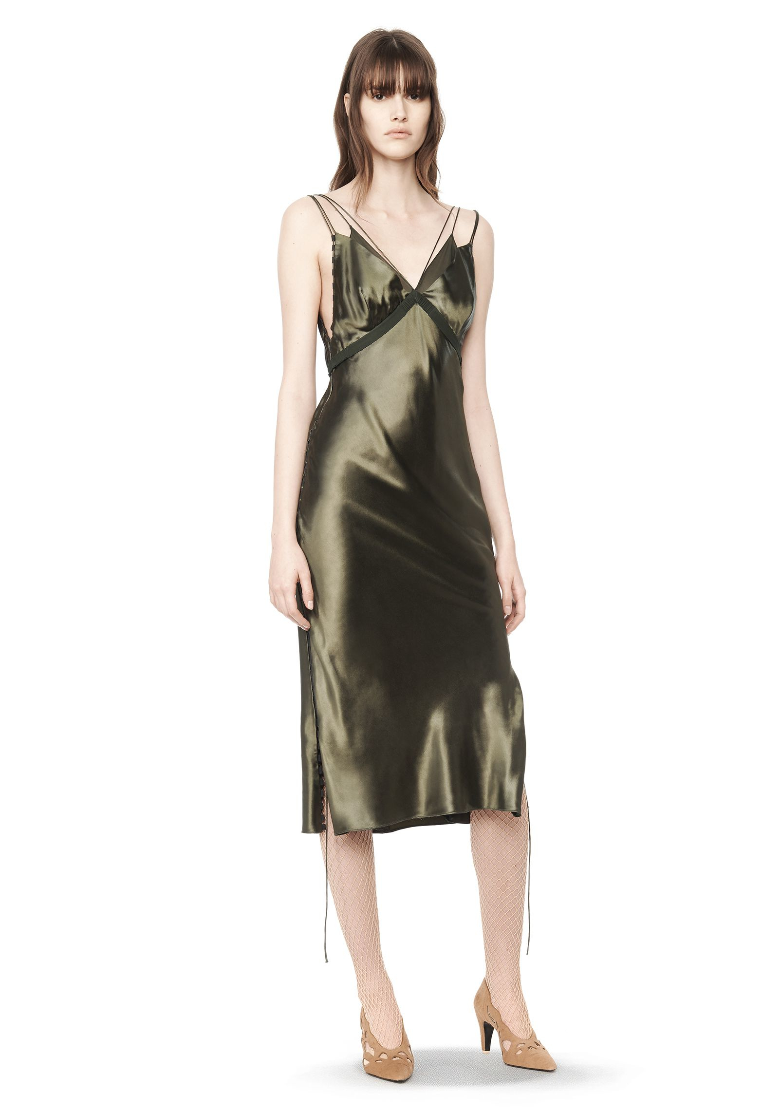Alexander Wang Satin Slip Dress in Dark Green (Green) Lyst