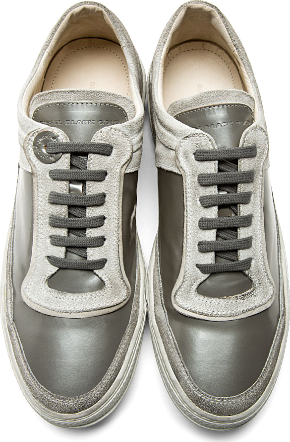 Diesel black gold Silver Suede and Leather Alen_ll Sneakers in Metallic