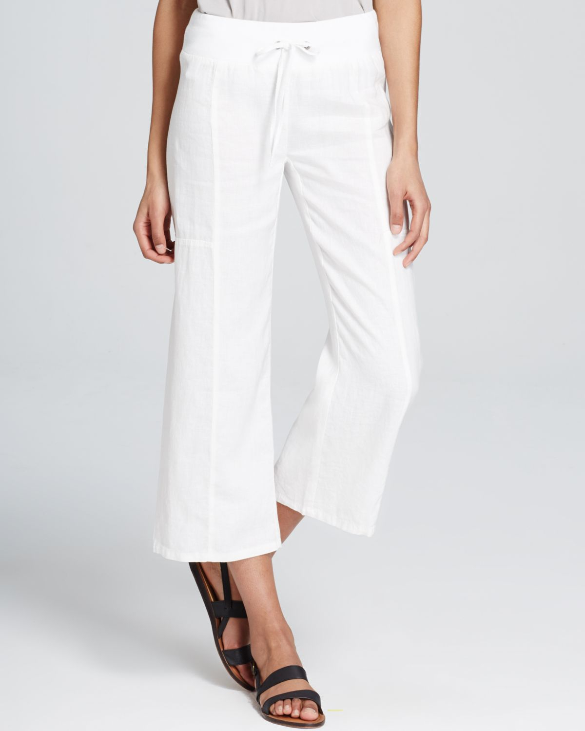 Eileen Fisher Wide Leg Linen Drawstring Pants in White | Lyst