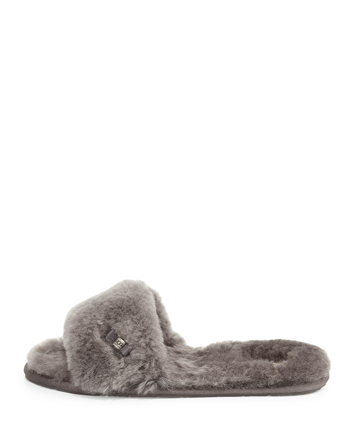 UGG Fluff Shearling Fur Slide Slipper in Grey (Gray) - Lyst
