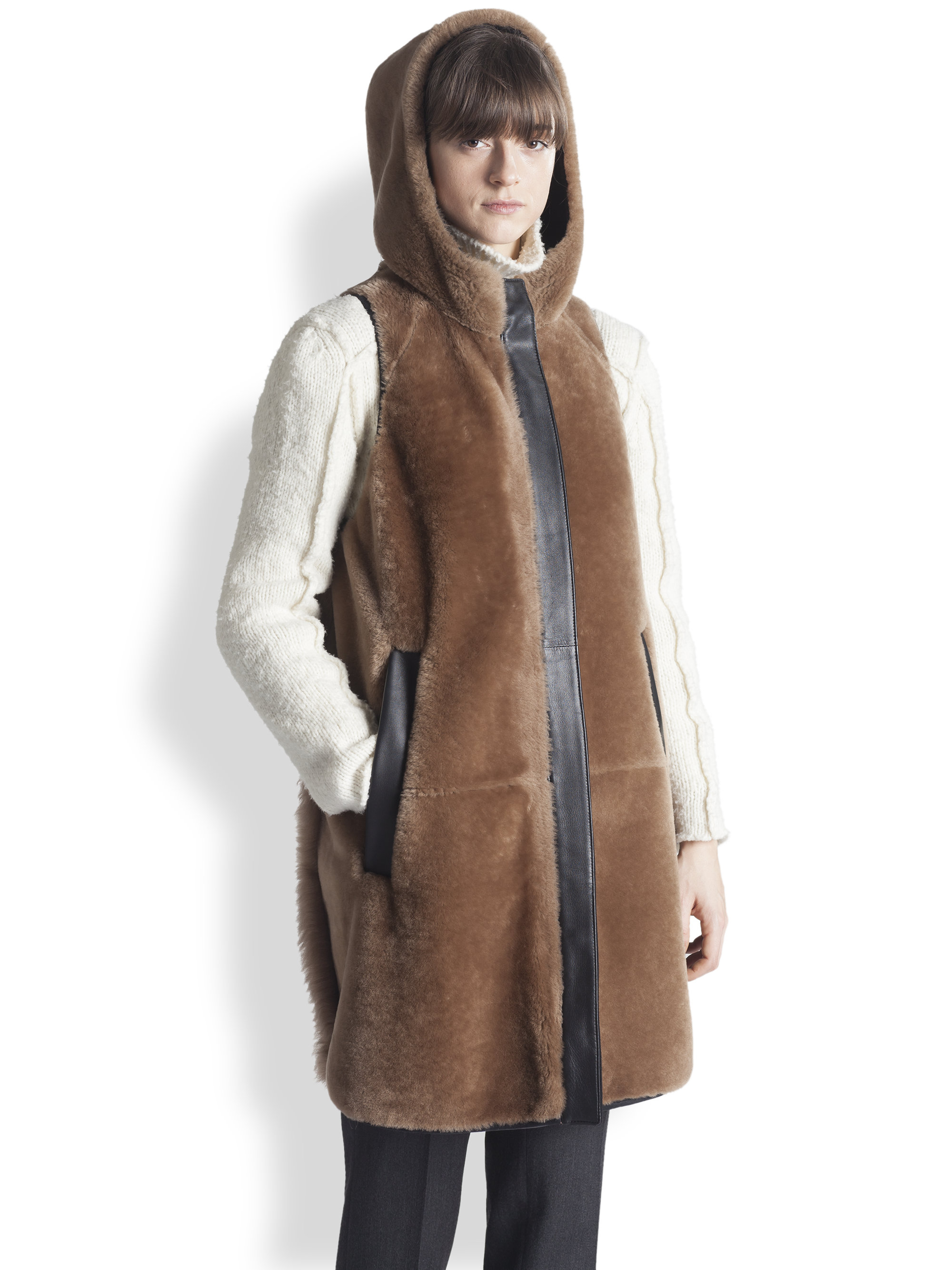 Marni LeatherTrimmed Shearling Vest in Brown Lyst