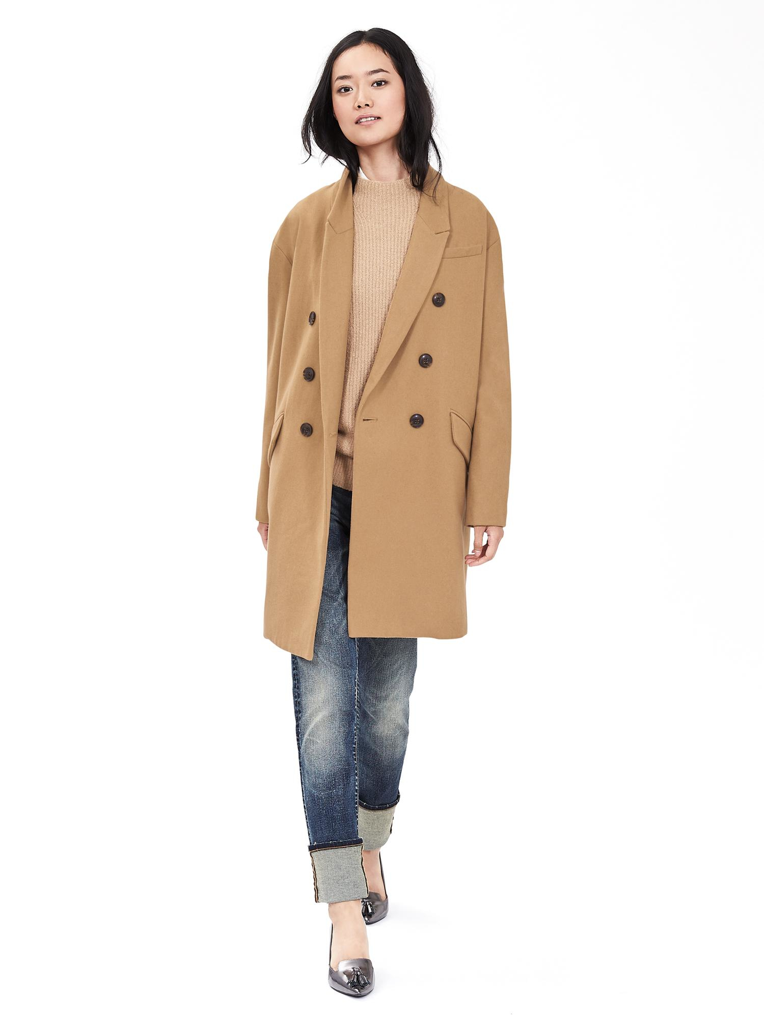 Banana Republic Camel Double-breasted Coat in Natural | Lyst