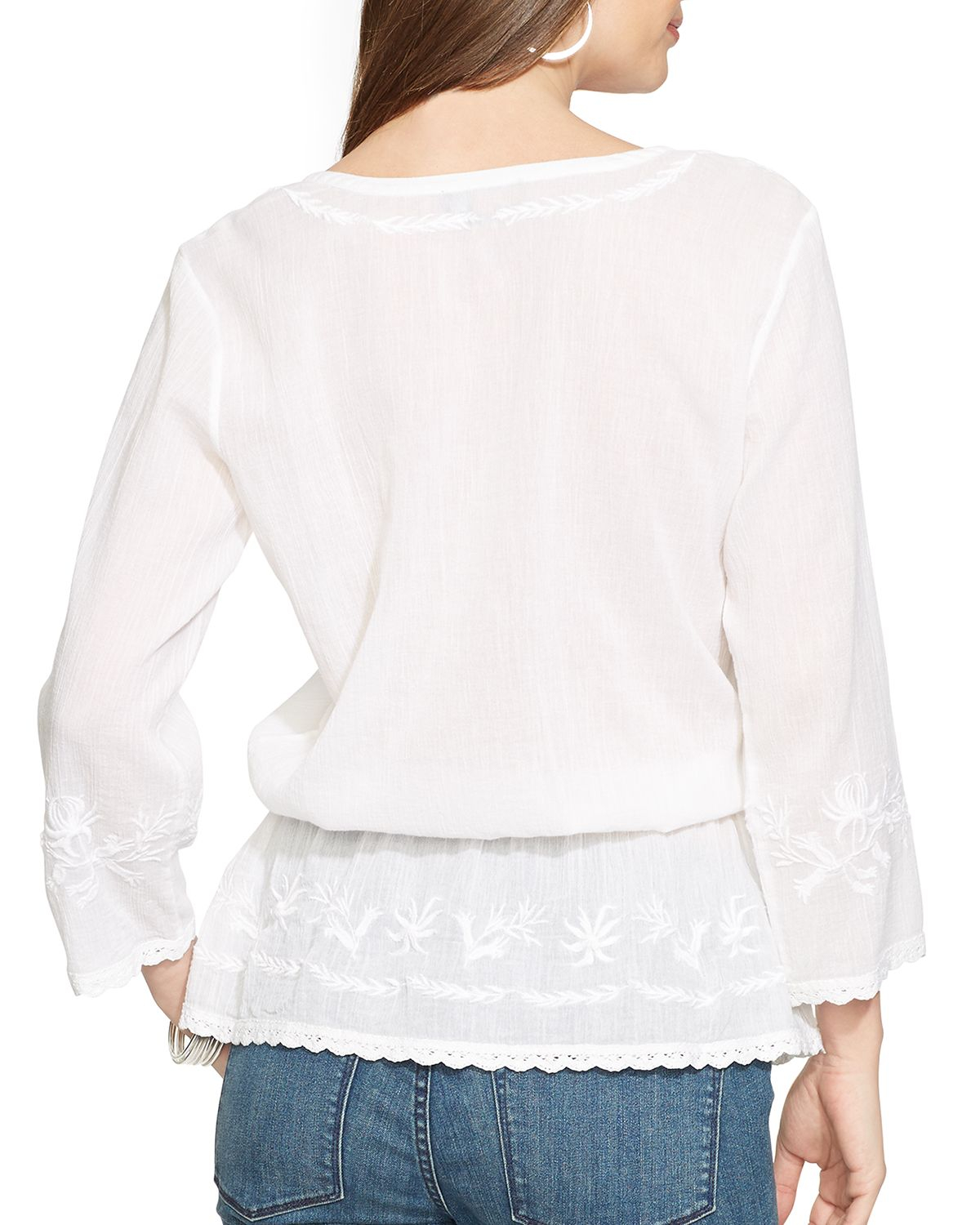 Ralph Lauren Lauren Embroidered Cotton Peasant Blouse in White Lyst