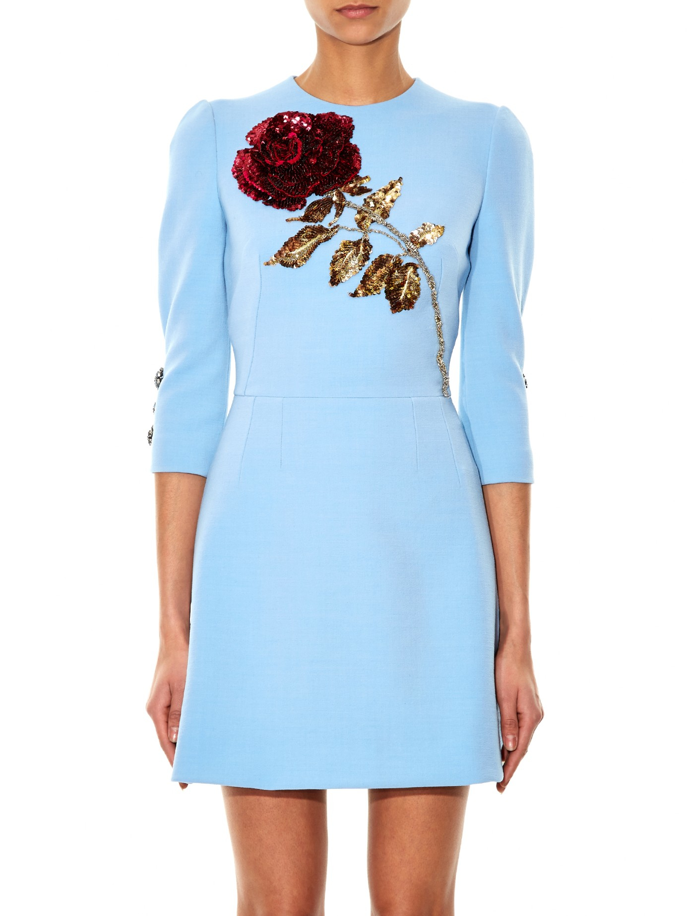 Dolce & Gabbana Rose Wool Mini Dress in Blue | Lyst
