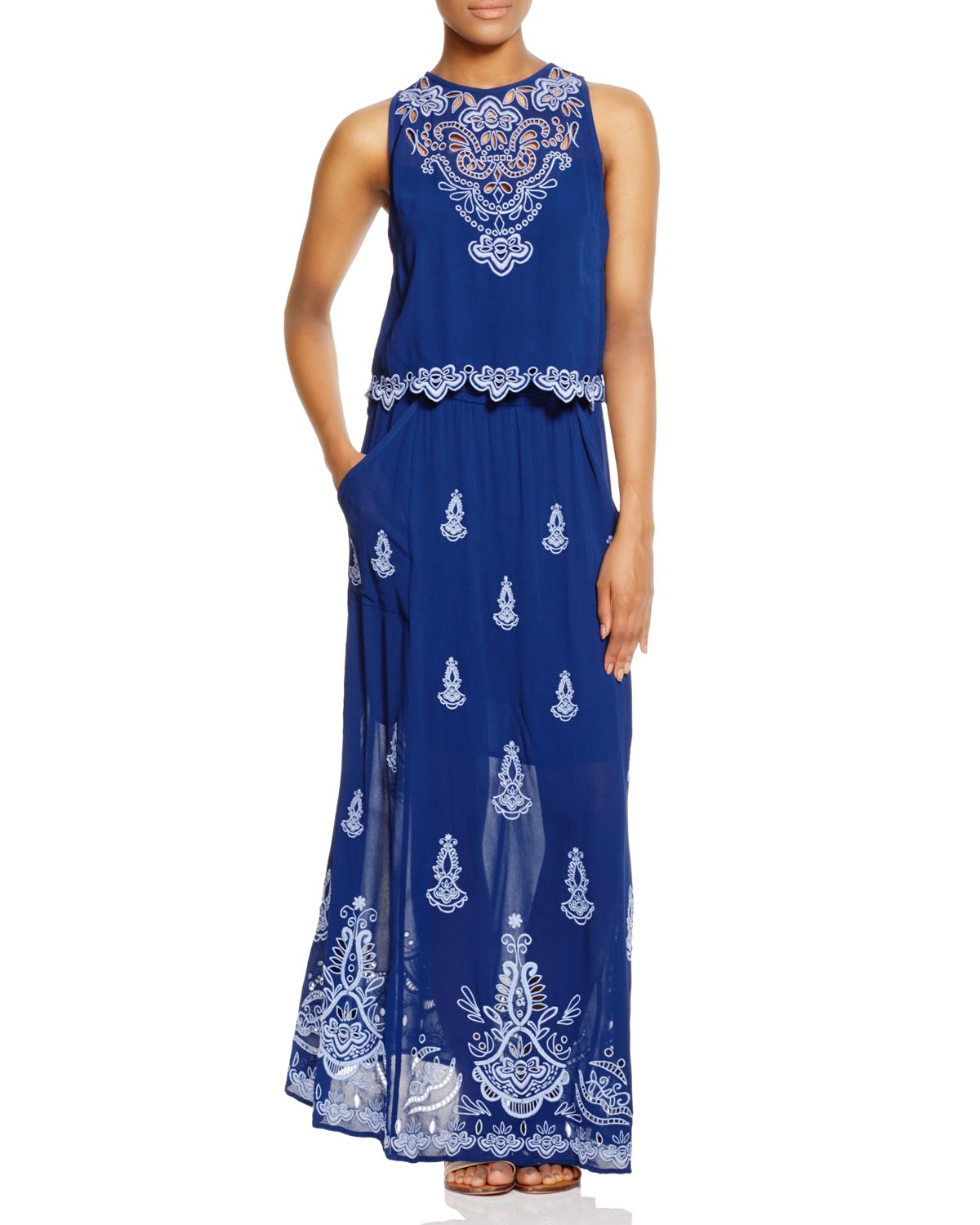 Nanette Lepore Summer Solstice Embroidered Maxi Dress in Blue (Blue Sky ...