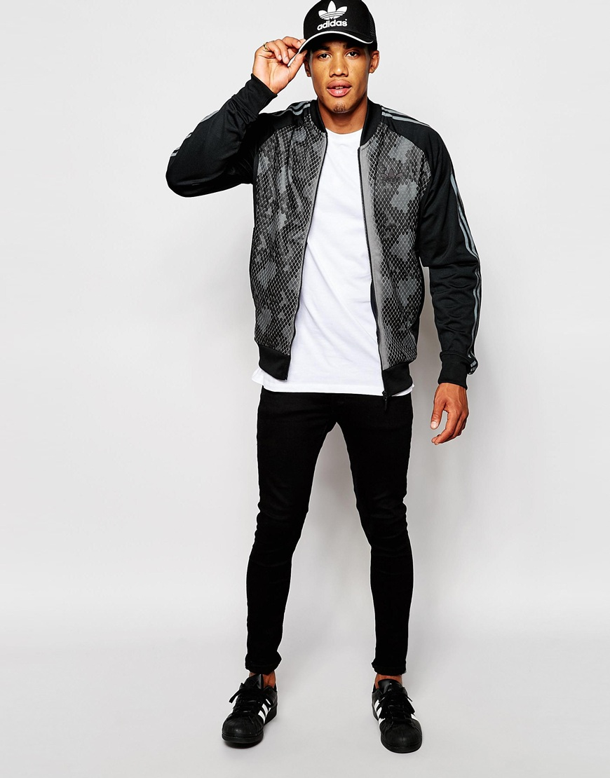 adidas Originals Track Jacket With Snake Panel in Black for Men - Lyst