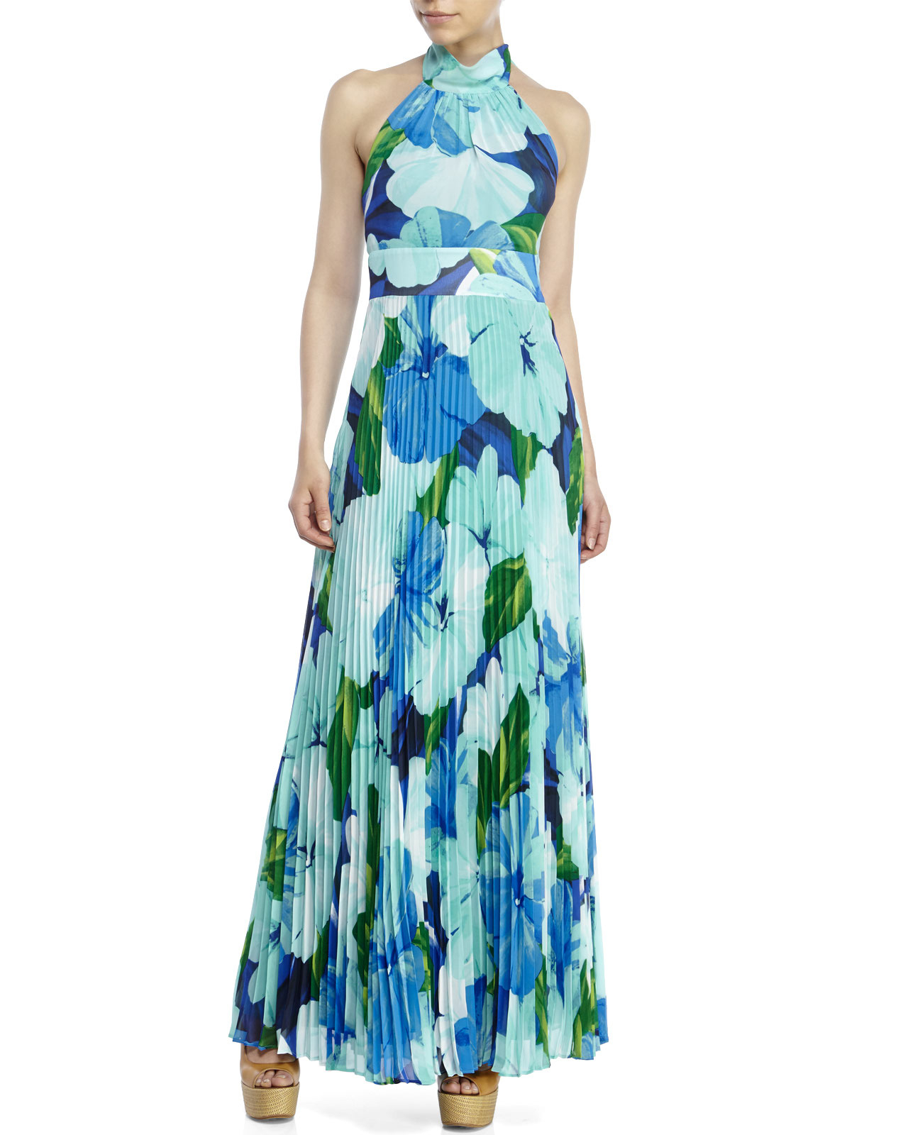 pleated floral maxi dress