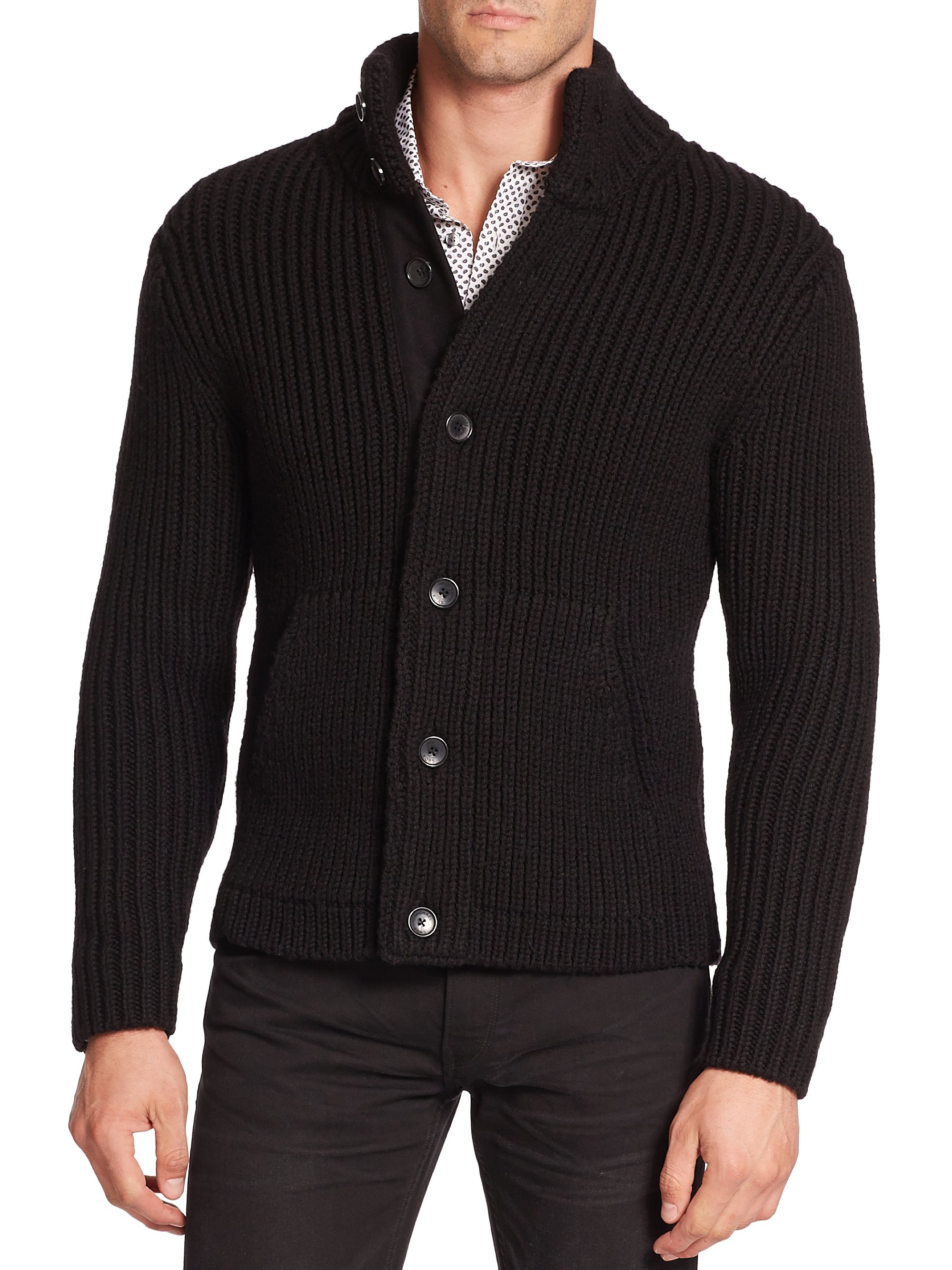 Michael kors Ribbed Merino Wool Cardigan in Black for Men | Lyst