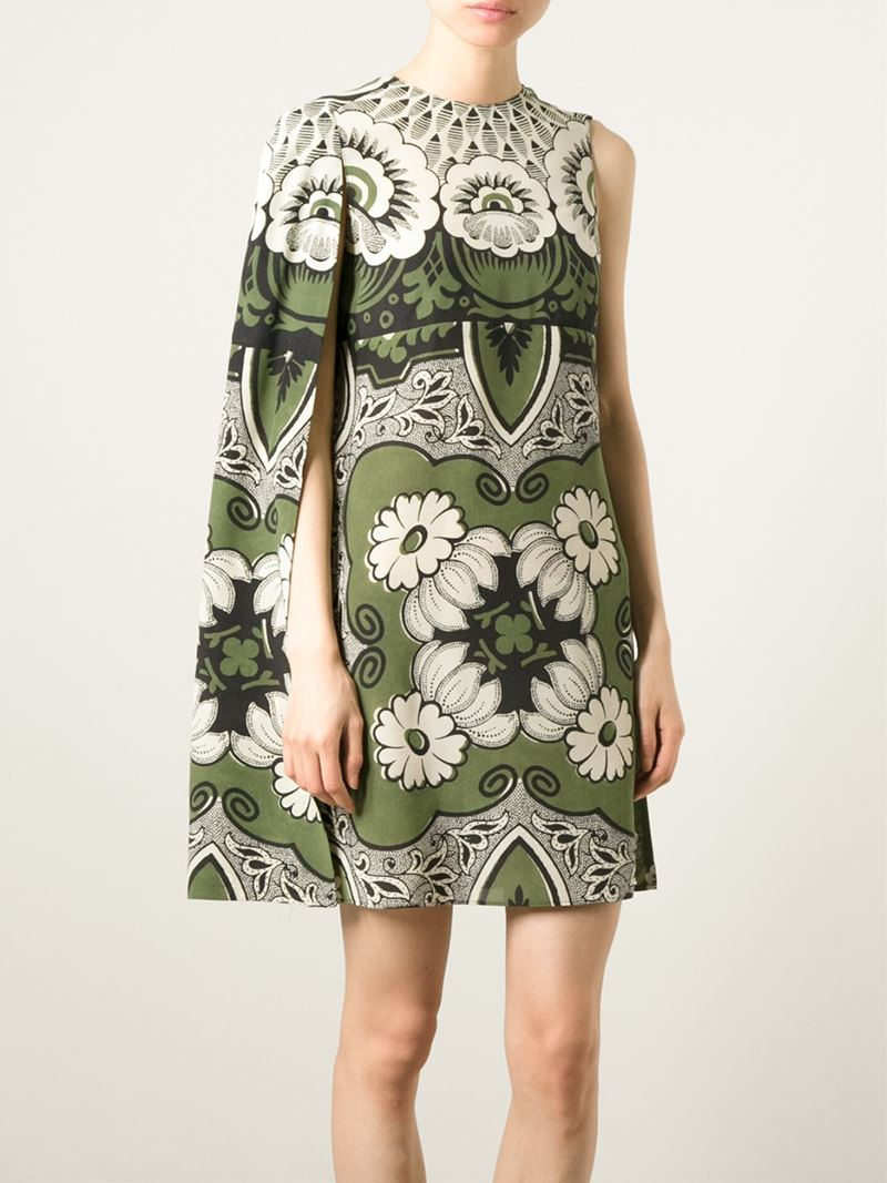 Valentino Floral Print Cape-Style Dress in Green - Lyst