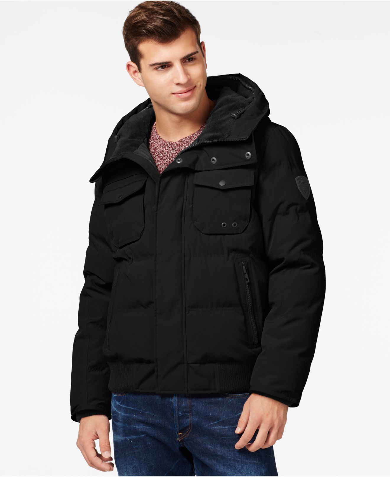 Lyst - Guess Hooded Snorkel Jacket in Black for Men